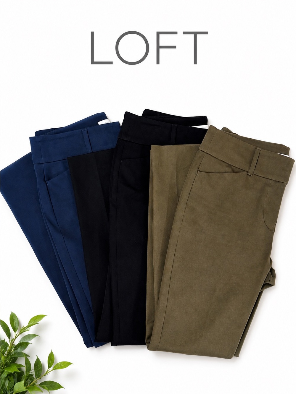 LOFT Skinny Pants Trio Set in Olive, Navy, and Light Blue - Size 0 – Set of 3